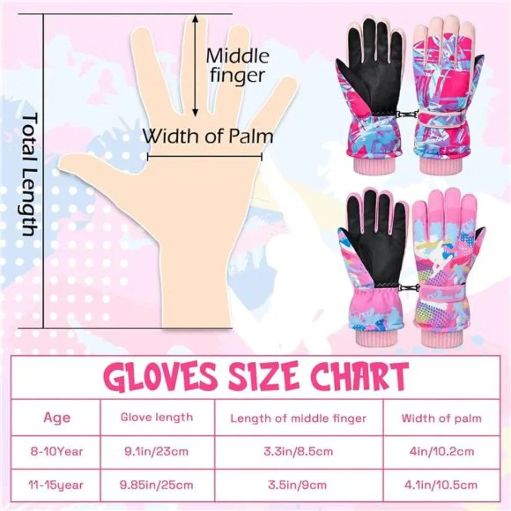 Kids Winter Snow Gloves Waterproof Ski Gloves Girls Boys 8-15 Touchscreen